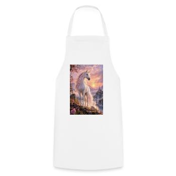 Pastelleinhorn bei Sonnenuntergang über der Burg - Kochschürze - Weiß - Vorne - AI Model Male 185 dark (185cm)