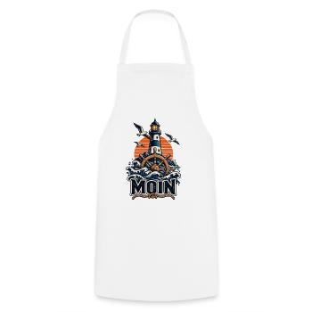 Moin – Leuchtturm & Steuerrad Küsten Design - Kochschürze - Weiß - Vorne - AI Model Male 185 dark (185cm)