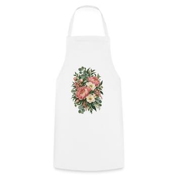 Rosé Weiße Blütenbouquet - Kochschürze - Weiß - Vorne - AI Model Male 185 dark (185cm)