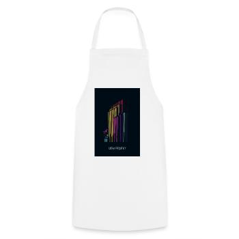 Urban Frequency – Moderne Skyline mit Schriftzug - Kochschürze - Weiß - Vorne - AI Model Male 185 dark (185cm)