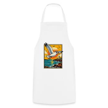 Retro-Möwe bei Sonnenuntergang - Kochschürze - Weiß - Vorne - AI Model Male 185 dark (185cm)