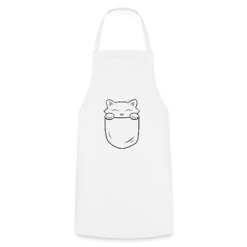 Chat mignon assis dans une poche - Tablier de cuisine - blanc - Devant - AI Model Male 185 dark (185cm)