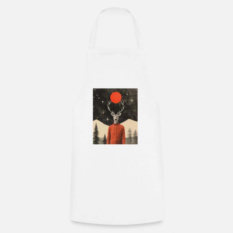 Surreal reindeer winter collage - Cooking Apron - white