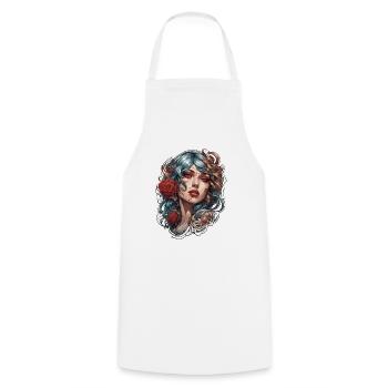 Femme / jolie / portrait / tatouage / modèle - Tablier de cuisine - blanc - Devant - AI Model Male 185 dark (185cm)