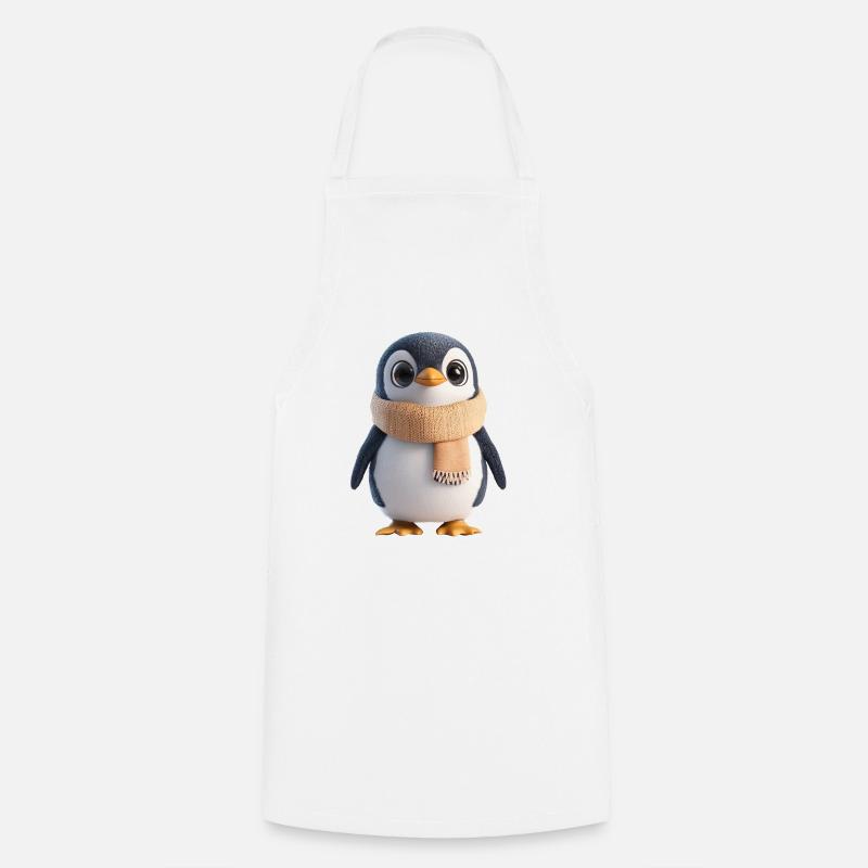 Plüsch Pinguin mit Schal - Kochschürze - Weiß