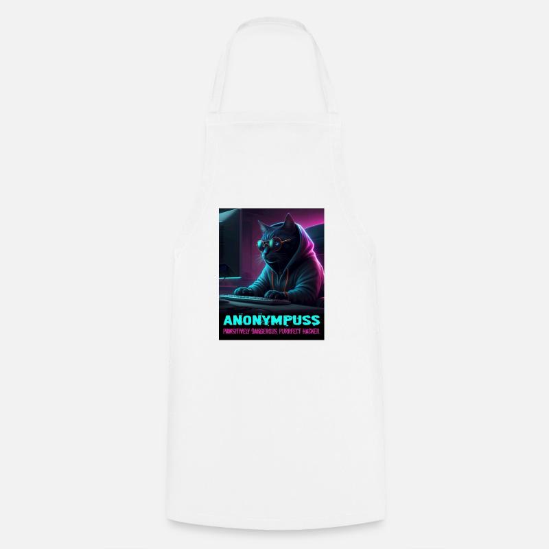 Anonympuss Cat Hacker Funny Image Cat Meme - Cooking Apron - white