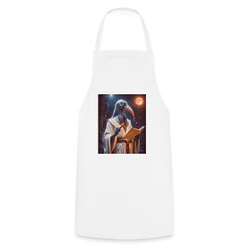 Thoth, ibis-headed god, holding a scroll - Cooking Apron - white - Front - AI Model Male 185 dark (185cm)