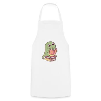 Mignon T-rex dinosaure lisant un livre - Tablier de cuisine - blanc - Devant - AI Model Male 185 dark (185cm)