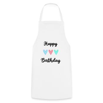 HAPPY BIRTHDAY. JOYEUX ANNIVERSAIRE. ANNIVERSAIRE. - Tablier de cuisine - blanc - Devant - AI Model Male 185 dark (185cm)