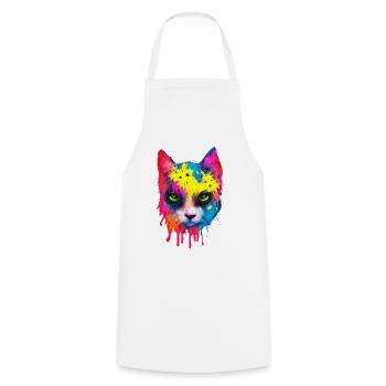 Cat Neon Colors Paint Splatter Colorful - Cooking Apron - white - Front - AI Model Male 185 dark (185cm)