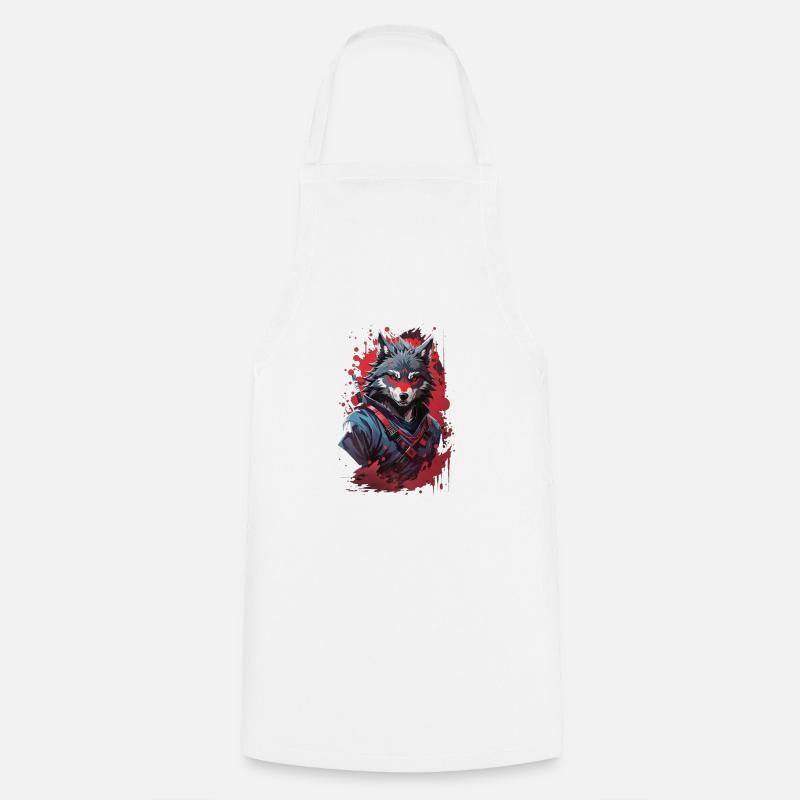 Embrace the Shadowed Fury Menacing Evil Ninja Wolf - Cooking Apron - white