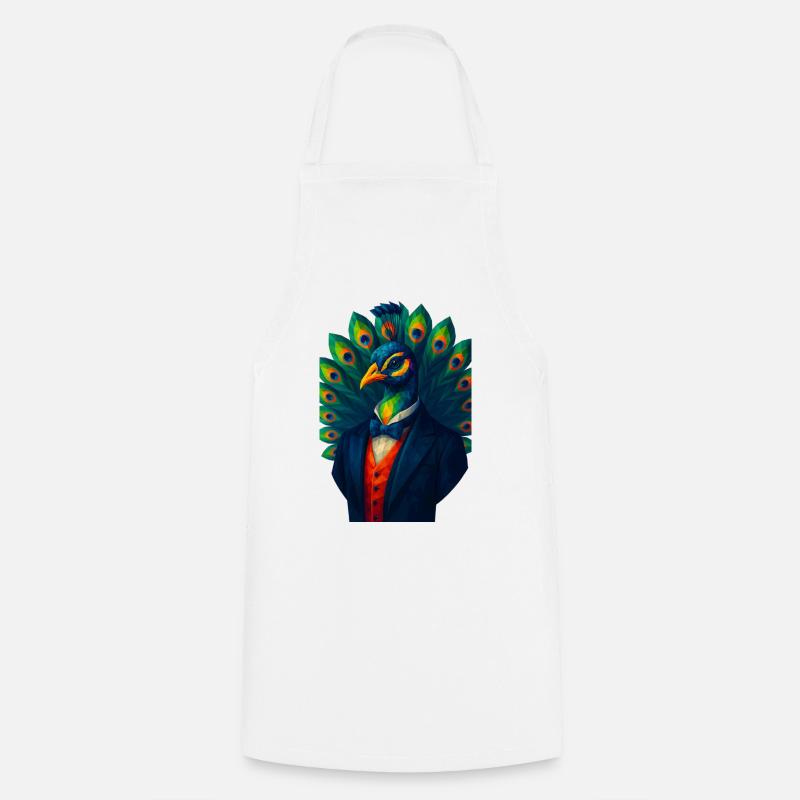 WPAP Style Animals - Peacock in Elegant Suit & Bow Tie - Cooking Apron - white