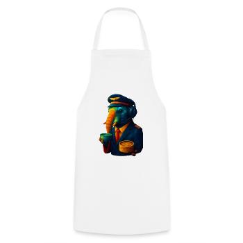 WPAP Style Animals - Elephant Flight Captain with Coffee - Cooking Apron - white - Front - AI Model Male 185 dark (185cm)