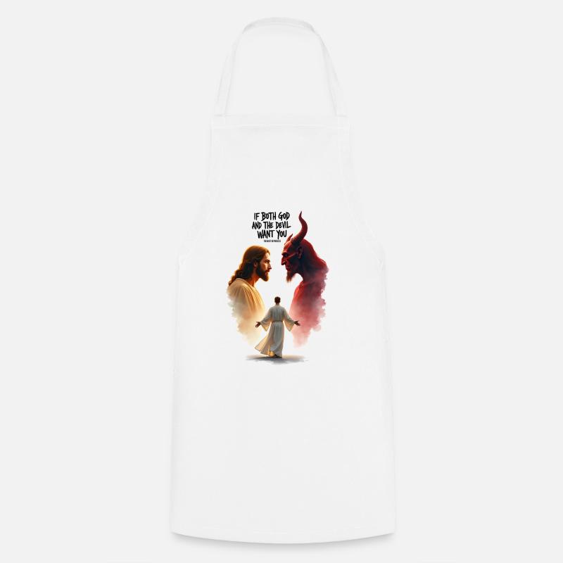 God's Choice Between Good and Evil - Cooking Apron - white