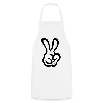 Victory Hand Signals (Right Hand / 1C) - Cooking Apron - white - Front - AI Model Male 185 dark (185cm)
