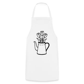 Jug with tulips – spring flower motif - Cooking Apron - white - Front - AI Model Male 185 dark (185cm)