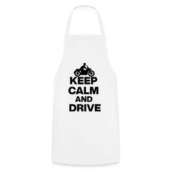 KEEP CALM AND DRIVE! MOTORRAD BIKER FREITHEIT blak - Kochschürze - Weiß - Vorne - AI Model Male 185 dark (185cm)