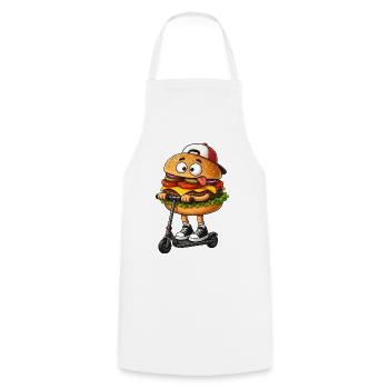 Lustiger Cartoon Roller Scooter mit Burger - Kochschürze - Weiß - Vorne - AI Model Male 185 dark (185cm)