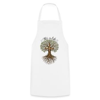 Religion Baum Kreuz Spruch - Kochschürze - Weiß - Vorne - AI Model Male 185 dark (185cm)