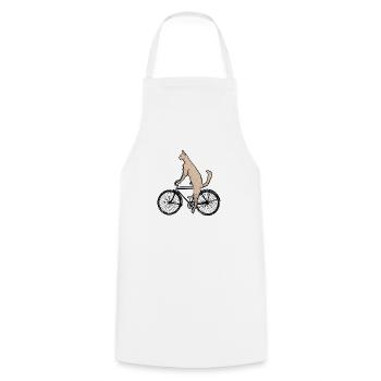 Katze auf dem Fahrrad - Kochschürze - Weiß - Vorne - AI Model Male 185 dark (185cm)