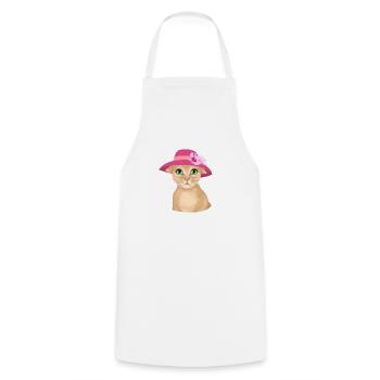 Chat avec chapeau et fleur - Tablier de cuisine - blanc - Devant - AI Model Male 185 dark (185cm)