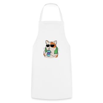 Katze beim Sport mit Trinkbecher und Handtuch - Kochschürze - Weiß - Vorne - AI Model Male 185 dark (185cm)