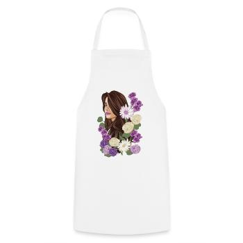 VIOLET Femme Illustration Fleurs Violettes Et Blanches - Tablier de cuisine - blanc - Devant - AI Model Male 185 dark (185cm)