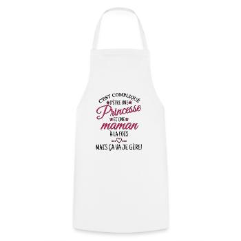 Princesse et maman c'est compliqué. Fête des mères - Tablier de cuisine - blanc - Devant - AI Model Male 185 dark (185cm)
