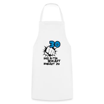 30 Birthday: Age slams beinhart - Cooking Apron - white - Front - AI Model Male 185 dark (185cm)