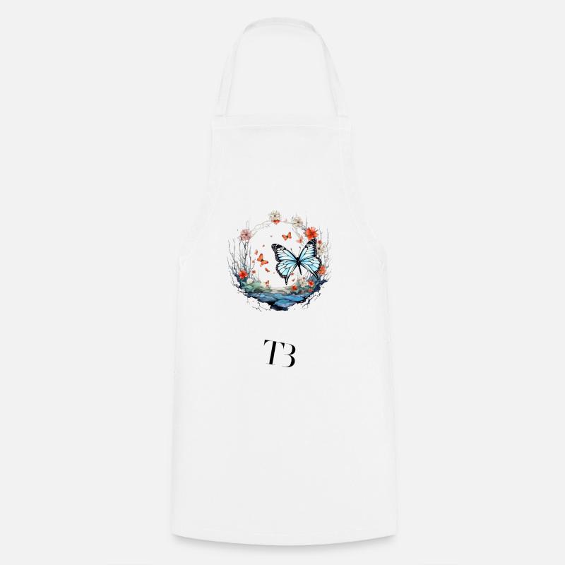 Beau design de papillon dans l’anneau de fleurs - Tablier de cuisine - blanc
