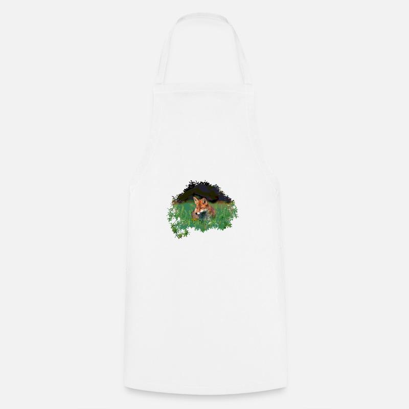 beautiful red fox - fox in meadow - Cooking Apron - white
