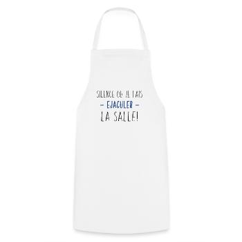 Ejaculer La Salle - Black Blue - Cooking Apron - white - Front - AI Model Male 185 dark (185cm)