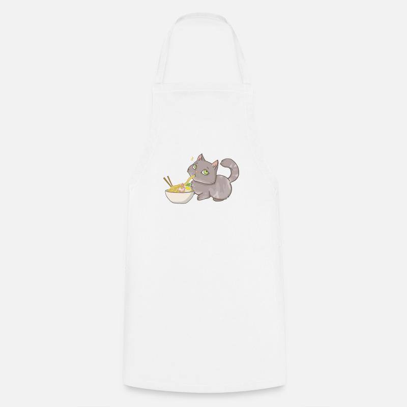 Cat steals Ramen - Cooking Apron - white