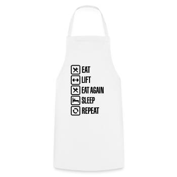 Eat - Lift - Eat again - Sleep - Repeat - Kochschürze - Weiß - Vorne - AI Model Male 185 dark (185cm)