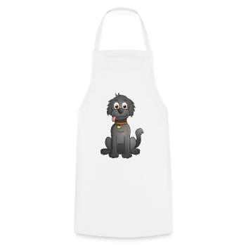 Un chien noir joyeux avec un collier orange - Tablier de cuisine - blanc - Devant - AI Model Male 185 dark (185cm)