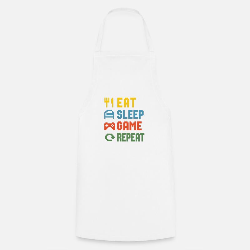 Eat Sleep Game Repeat - Cooking Apron - white