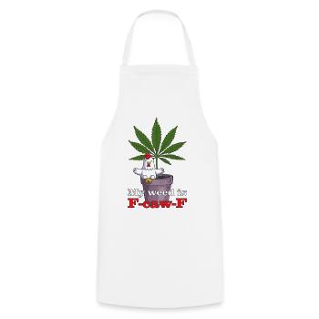 My weed is F-caw-F - Cooking Apron - white - Front - AI Model Male 185 dark (185cm)