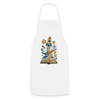 Start of school rocket from book with pencil - Cooking Apron - white - Front - AI Model Male 185 dark (185cm)
