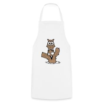 Owl Cactus Desert 2 Friends Happy Team Cartoon - Cooking Apron - white - Front - AI Model Male 185 dark (185cm)