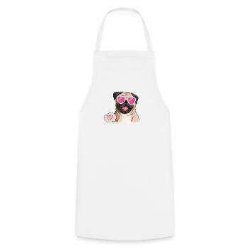 Carlin avec lunettes de soleil en forme de cœur rose - Tablier de cuisine - blanc - Devant - AI Model Male 185 dark (185cm)