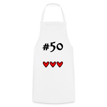 50 ANS. 50e ANNIVERSAIRE. ANNIVERSAIRE 50 ANS - Tablier de cuisine - blanc - Devant - AI Model Male 185 dark (185cm)