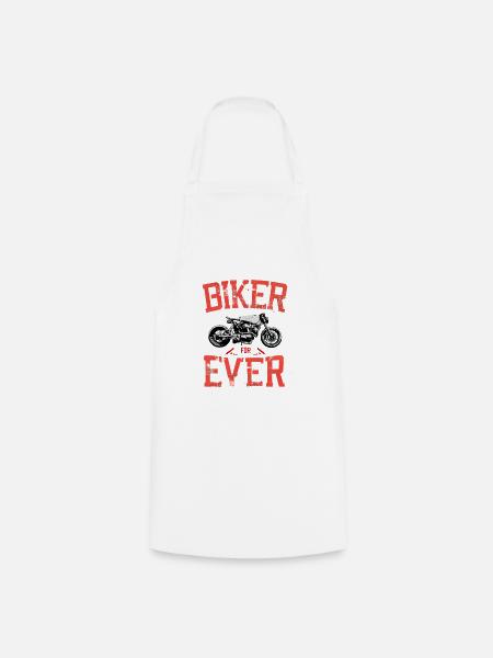 "Biker for ever" Text rot, Logo mit Motorrad - Kochschürze - Weiß