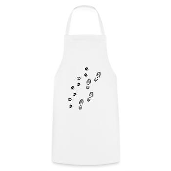 Empreinte de chaussure et empreinte de patte, randonnée avec chien - Tablier de cuisine - blanc - Devant - AI Model Male 185 dark (185cm)