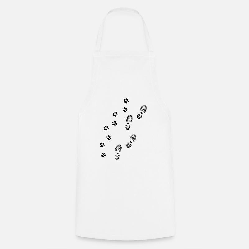 Empreinte de chaussure et empreinte de patte, randonnée avec chien - Tablier de cuisine - blanc