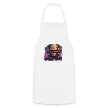 PixelPulse Cortex // Cyberpunk Skull - Kochschürze - Weiß - Vorne - AI Model Male 185 dark (185cm)