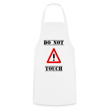 PANNEAU. NE PAS TOUCHER. DANGER. HUMOUR. DRÔLE - Tablier de cuisine - blanc - Devant - AI Model Male 185 dark (185cm)