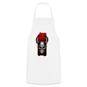 Veillée éternelle : Crâne cornu - Tablier de cuisine - blanc - Devant - AI Model Male 185 dark (185cm)