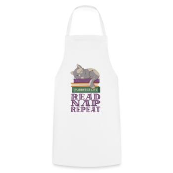 Cute cat on books taking a nap - Cooking Apron - white - Front - AI Model Male 185 dark (185cm)