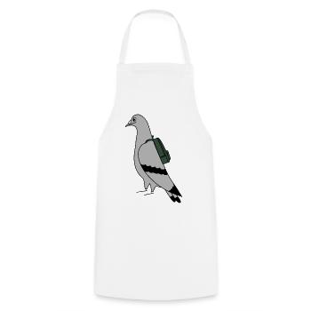 Pigeon with Backpack – Urban Minimal Illustration - Cooking Apron - white - Front - AI Model Male 185 dark (185cm)