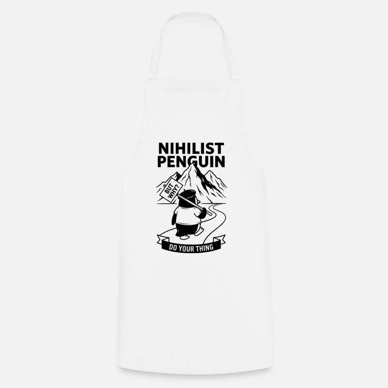Nihilist Penguin - But Why Meme - Cooking Apron - white